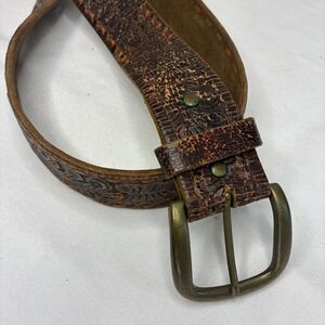 Y2K Abercrombie & Fitch Leather Belt Mens Medium Brown Tooled Western